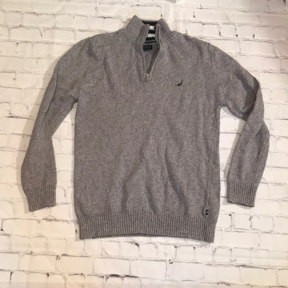 Nautical 1/4 zip sweater. Boys L 14/16. Gently used.